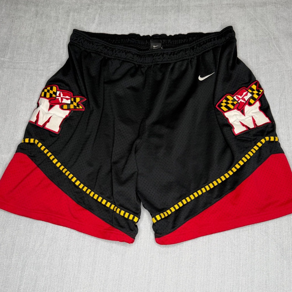 Nike Team Maryland Terrapins Basketball Shorts Mens XXL Black Red Mesh Vintage